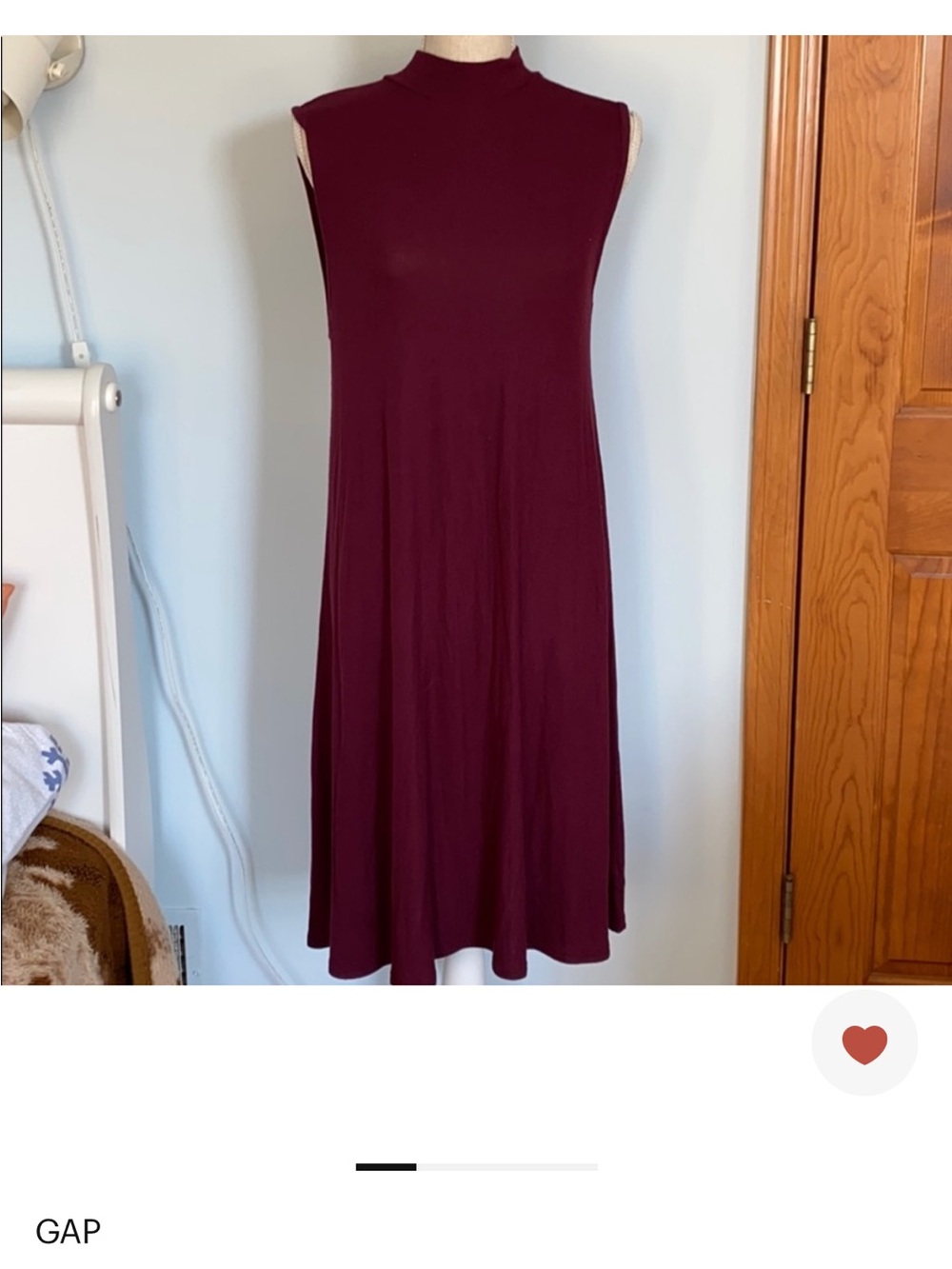 GAP Sleeveless Mock Neck Swing Dress in Wine